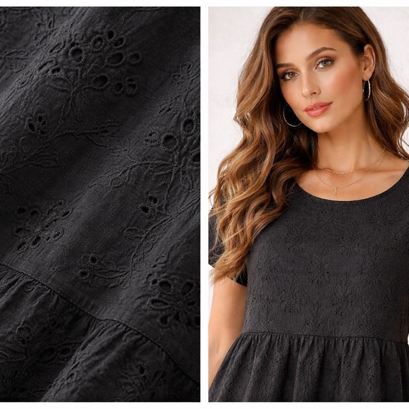 Valentina Naldi Made in Italy Black Eyelet Dress NWT | 100% Cotton | Size M - Picture 3 of 7